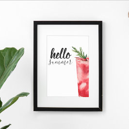 Hej Summer Watercolor Red Cherry Cocktail Poster