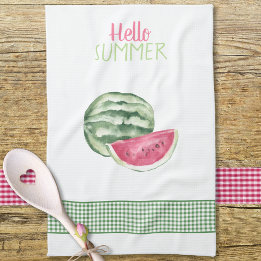 Hej Summer Watermelon Gingham Kökshandduk