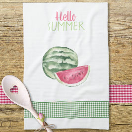 Hej Summer Watermelon Gingham Kökshandduk