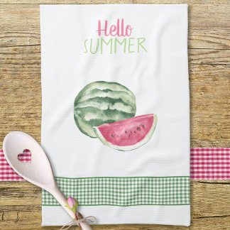 Hej Summer Watermelon Gingham Kökshandduk