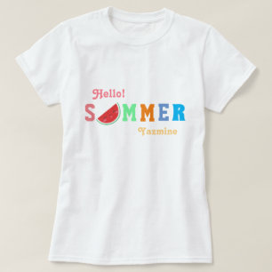 Hej Summer Watermelon Pastel Färg Text T Shirt