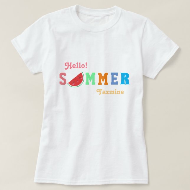 Hej Summer Watermelon Pastel Färg Text T Shirt (Design framsida)