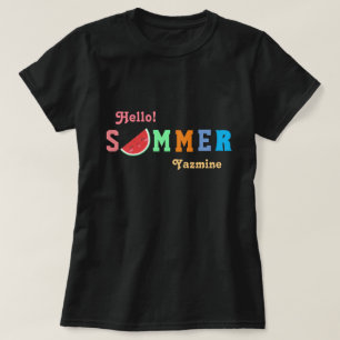 Hej Summer Watermelon Pastel Färg Text T-Shirt