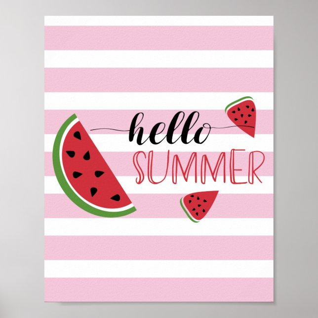 Hej Summer Watermelon Slices Cute Rosa White Poster (Framsidan)
