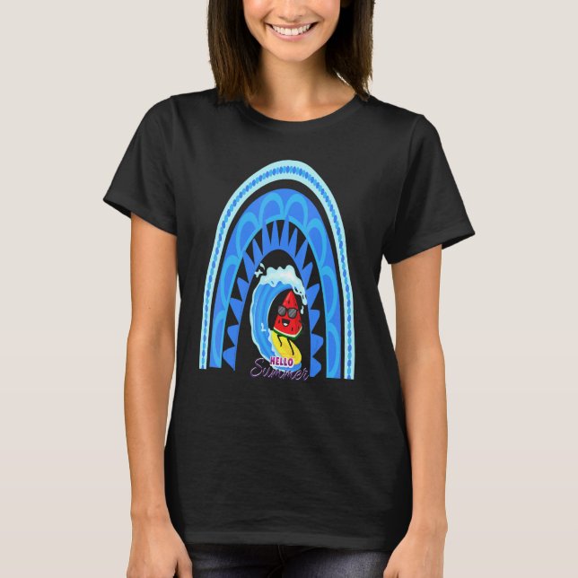 Hej Summer Watermelon Surfa Summer Break Vacatio T Shirt (Framsida)