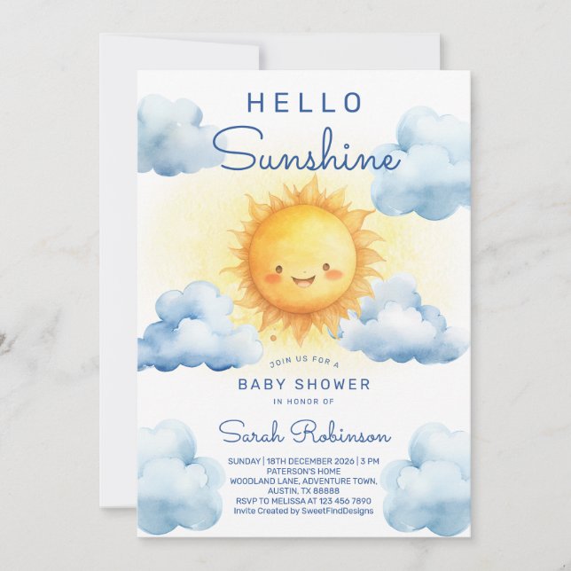 Hej Sunshine Baby Shower Inbjudningar (Framsida)