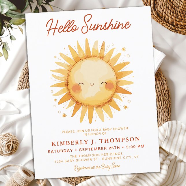 Hej Sunshine Boho Gender Neutral Baby Shower Inbjudan Vykort (Skapare uppladdad)