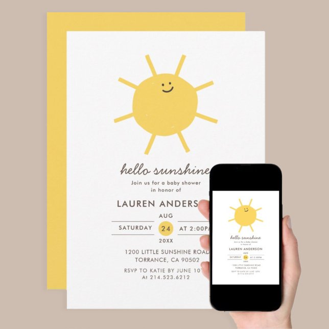 Hej Sunshine Gender Neutral Baby Shower Inbjudningar (Skapare uppladdad)