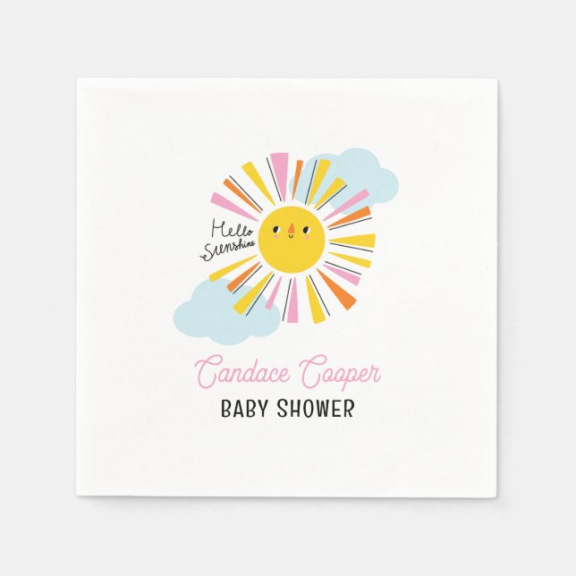 Hej Sunshine Girl Baby Shower Napkins Pappersservett (Framsidan)