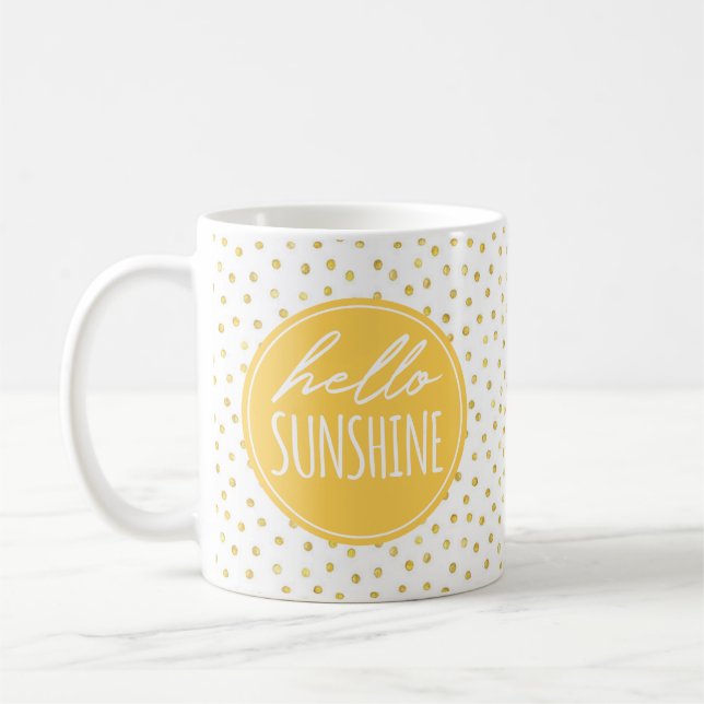 Hej Sunshine Gult Sol Guld Faux Foil Dots Mugg (Vänster)