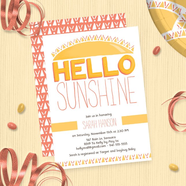 Hej Sunshine Hand Lettered Gender Neutral Inbjudningar (Skapare uppladdad)