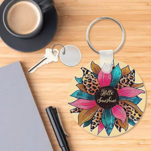 Hej Sunshine Leopard Flower Nyckelring