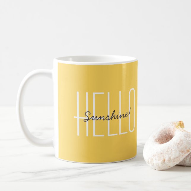 Hej Sunshine Modern Typography Gult Blue Kaffemugg (Med munk)