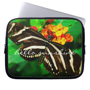 "Hej Sunshine" Quote Black White Butterfly Photo Laptop Sleeve