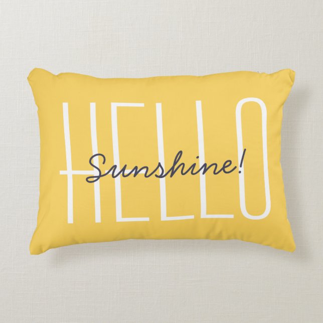 Hej Sunshine Quote Cheerful Decorative Gult Prydnadskudde (Framsidan)