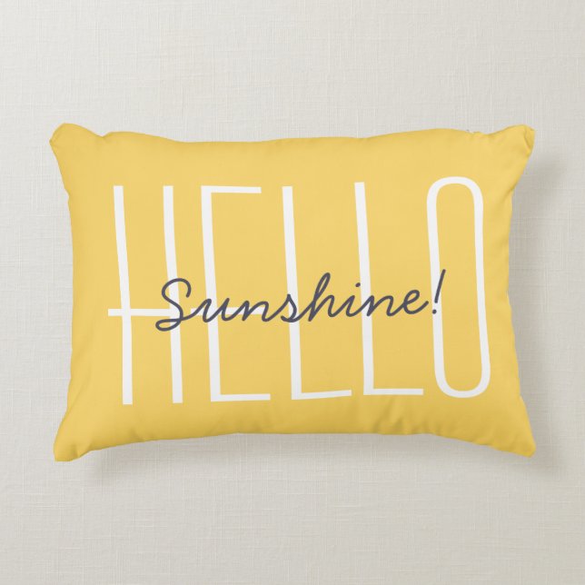 Hej Sunshine Quote Cheerful Decorative Gult Prydnadskudde (Framsidan)