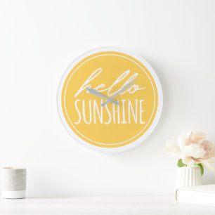 Hej Sunshine Quote Typography Gult White Stor Klocka