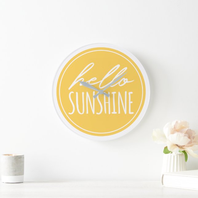 Hej Sunshine Quote Typography Gult White Stor Klocka (Hem)