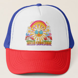 Hej Sunshine Retro Hippie sommarregnbågdesign Keps