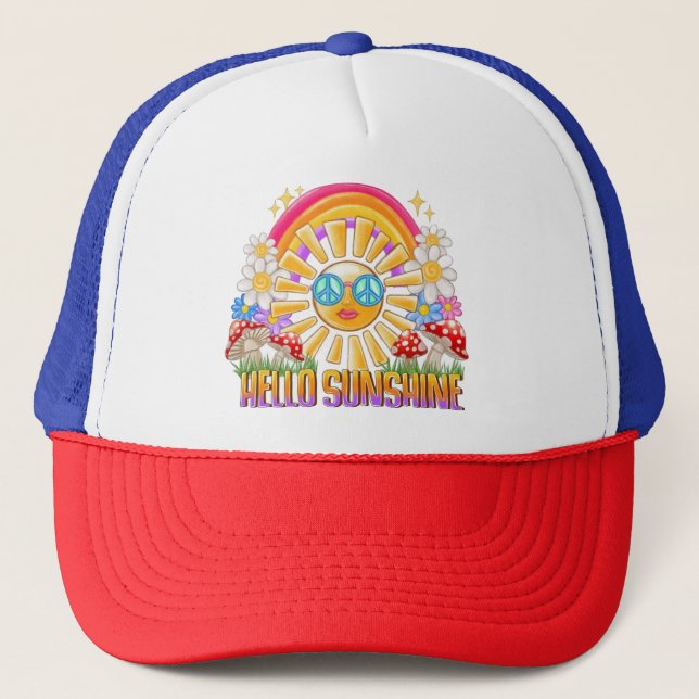 Hej Sunshine Retro Hippie sommarregnbågdesign Keps (Framsida)