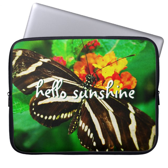 Hej Sunshine Script Black White Rand Butterfly Laptop Sleeve (Framsidan)