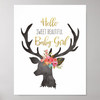 Hej Sweet Benice Flicka Hjort Head Flowers Poster
