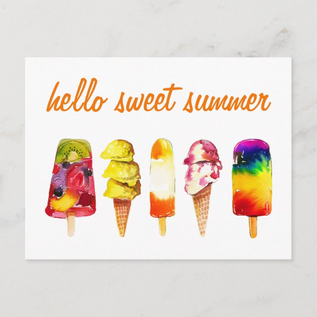 Hej Sweet Summer Postcard Popsicle Ice Cream Vykort (Framsida)
