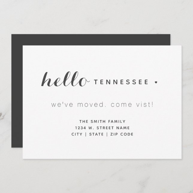 Hej Tennessee New Home Vi har flyttat Meddelande (Fram/baksida)