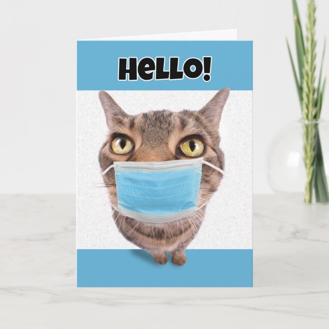 Hej Thinking You Tabby katt i Coronavirus Fa Helgkort (Framsida)