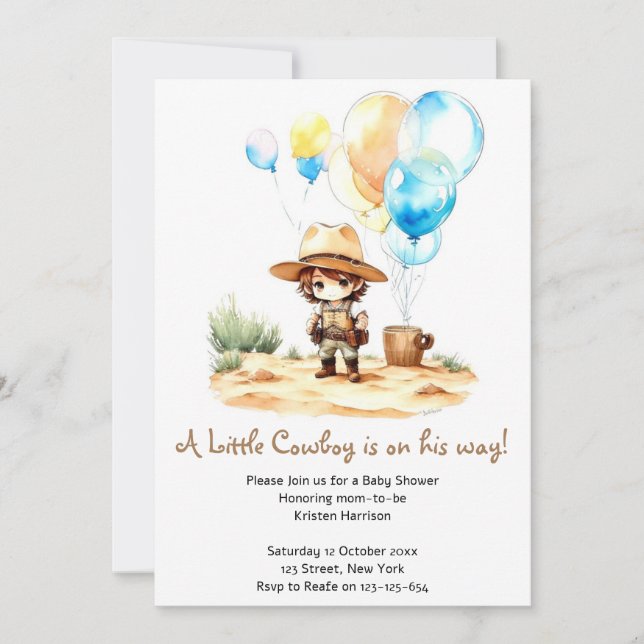 Hej till glädjen: Cowboy Vilda western Baby Shower Inbjudningar (Framsida)