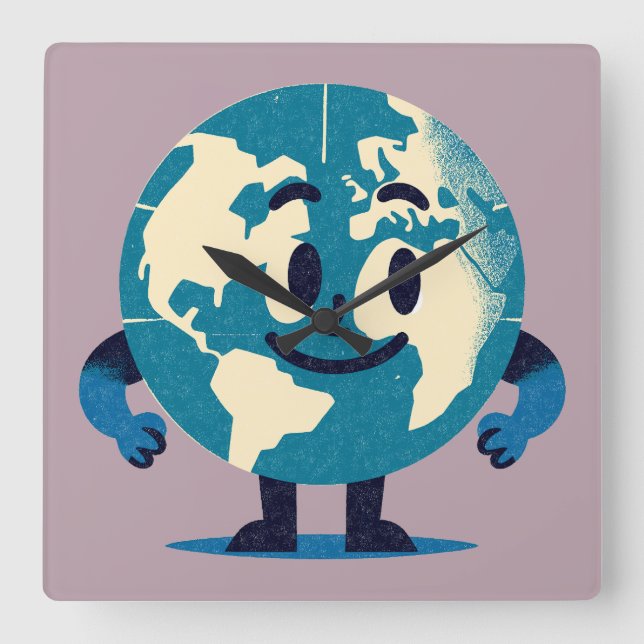 Hej Tiny World Wall Clock Fyrkantig Klocka (Framsida)