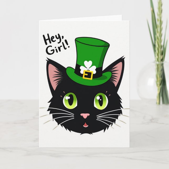Hej tjej katt St Patricks Day-kort Kort (Framsida)