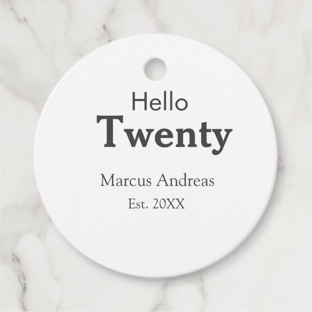 Hej tjugo födelsedag, lägg till namn est. Lägg til Gåvor Etiketter (Framsida)
