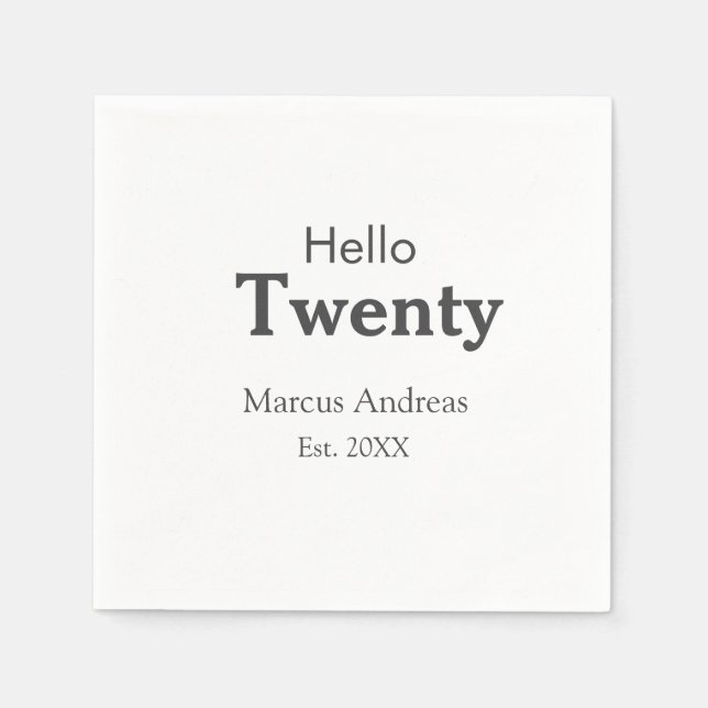 Hej tjugo födelsedag, lägg till namn est. Lägg til Pappersservett (Framsidan)