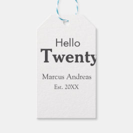 Hej tjugo födelsedag, lägg till namn est. Lägg til Presentetikett