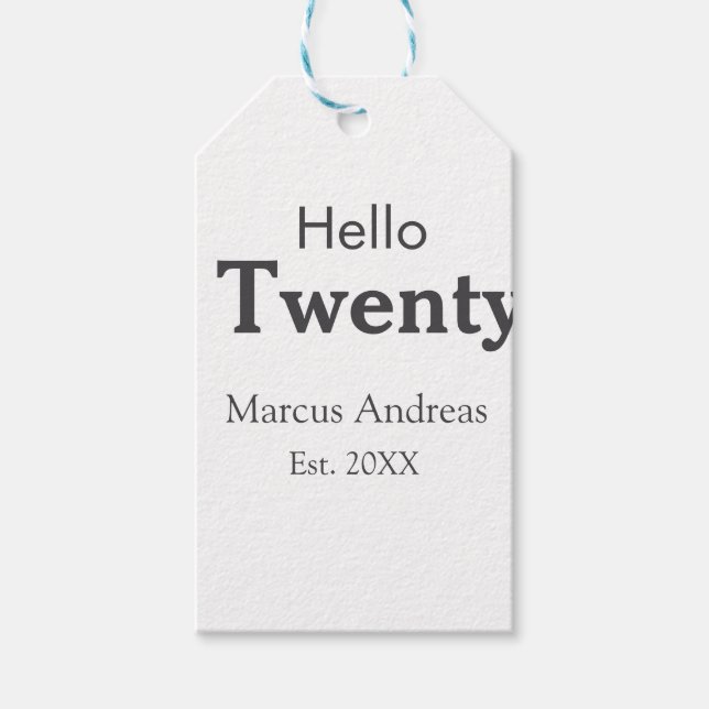 Hej tjugo födelsedag, lägg till namn est. Lägg til Presentetikett (Framsidan)