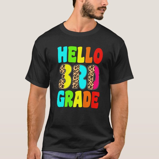 Hej Tredje Klass Leopard Back to school första dag T Shirt (Framsida)