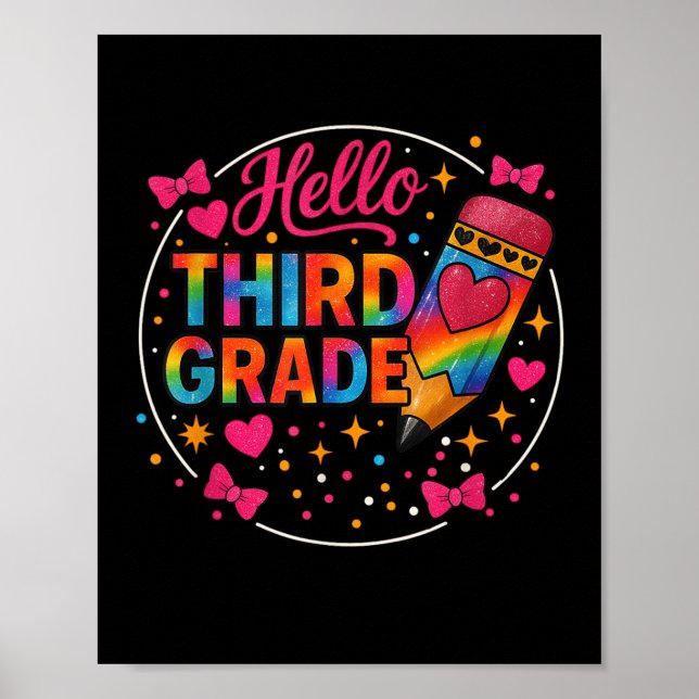 Hej Tredje Klass Tie Dye Pencil Back to school 3r Poster (Framsidan)