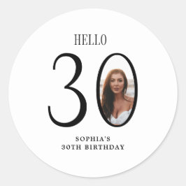 Hej Trettio Black and White Photo 30års födelsedag Runt Klistermärke