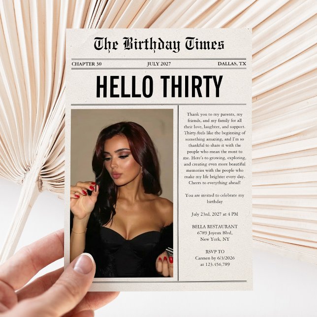 Hej Trettio Foto Tidning 30-årsfirande Inbjudningar (Skapare uppladdad)