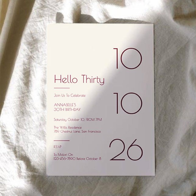 Hej Trettio Minimal Modern 30-årsdag Inbjudningar (Skapare uppladdad)