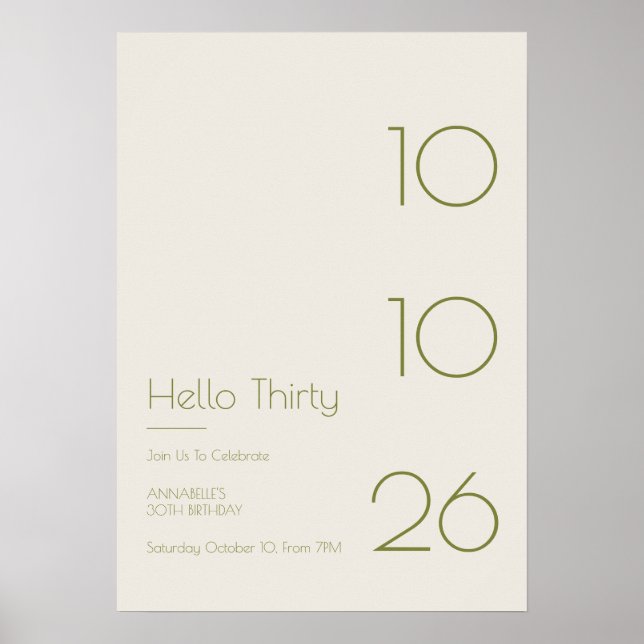 Hej Trettio Minimal Modern 30-årsdag Poster (Framsidan)