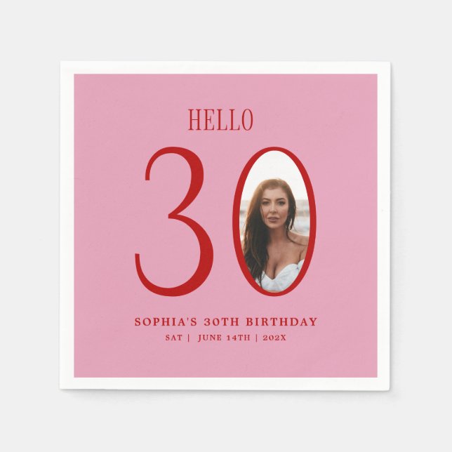 Hej Trettio Rosa och Röda foto 30års födelsedag Pappersservett (Framsidan)