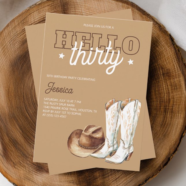 Hej Trettio Rustika Lantliga 30-årsfest Inbjudningar (Hello Thirty Rustic Country 30th Birthday Party Invitation)