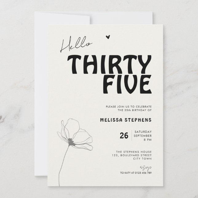 Hej Trettiofemte Födelsedagen Bold Typography Inbjudningar (Framsida)