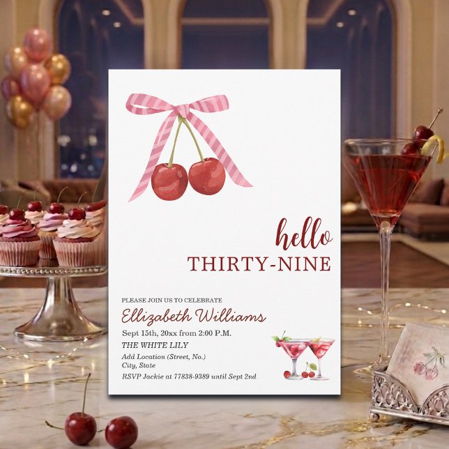Hej Trettionio Cherry Martini Födelsedagsfest Inbjudningar (Skapare uppladdad)