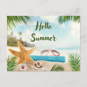 Hej Tropical Beach, Seashells, Sunglass Vykort