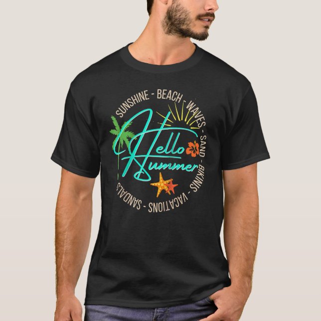 Hej Tropical Beach Vacation Handflatan Träd Manar T Shirt (Framsida)