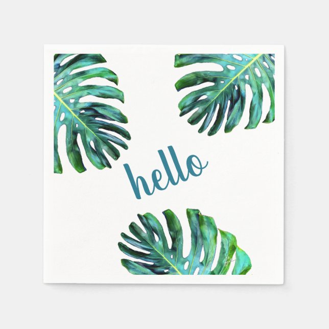 Hej Tropical Löv Greenery Trendig Typography Pappersservett (Framsidan)