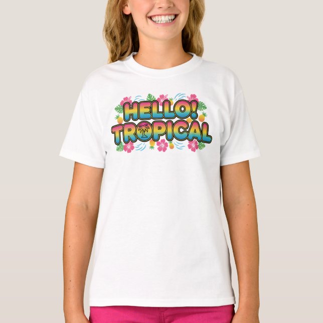 Hej! Tropisk - färgstark sommardesign med Handflat T Shirt (Framsida)